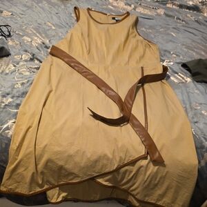 Sleeveless Tan Dress with Brown Belt